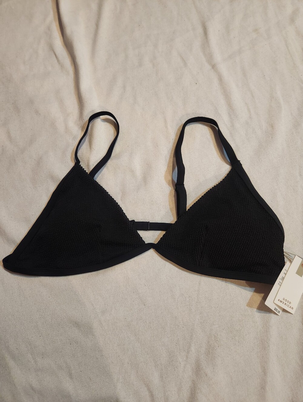Good American Crinkle Triangle Bikini Top Black NWT 3XL